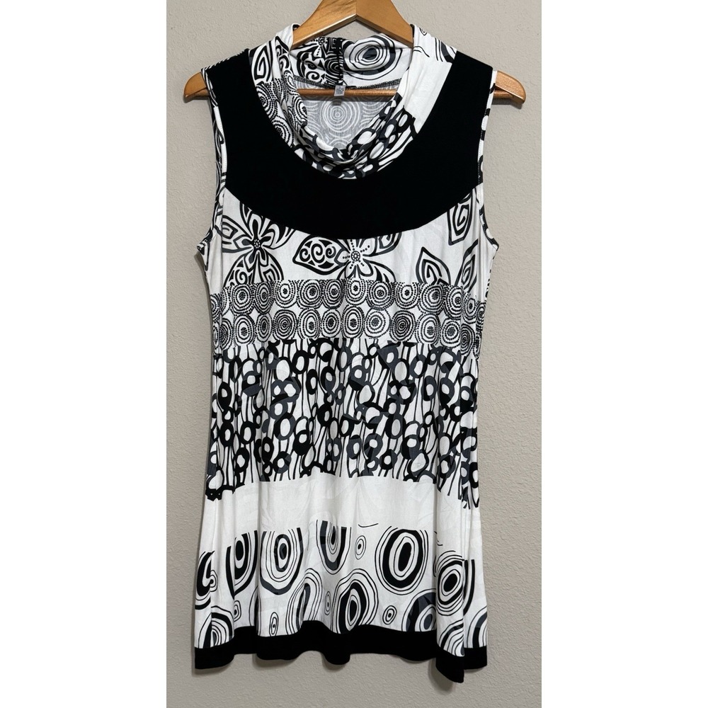 Linea Domani Women's L‎ Dress Artsy Black & Cream A-Line Geometric Stretch